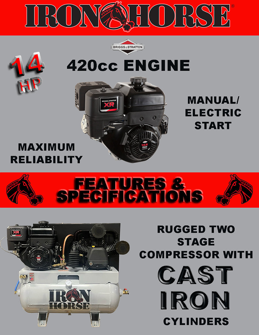 Iron Horse Air Compressor Truck Mount 175 PSI 30 Gal. 22 CFM 14 HP Briggs & Stratton Electric Start New
