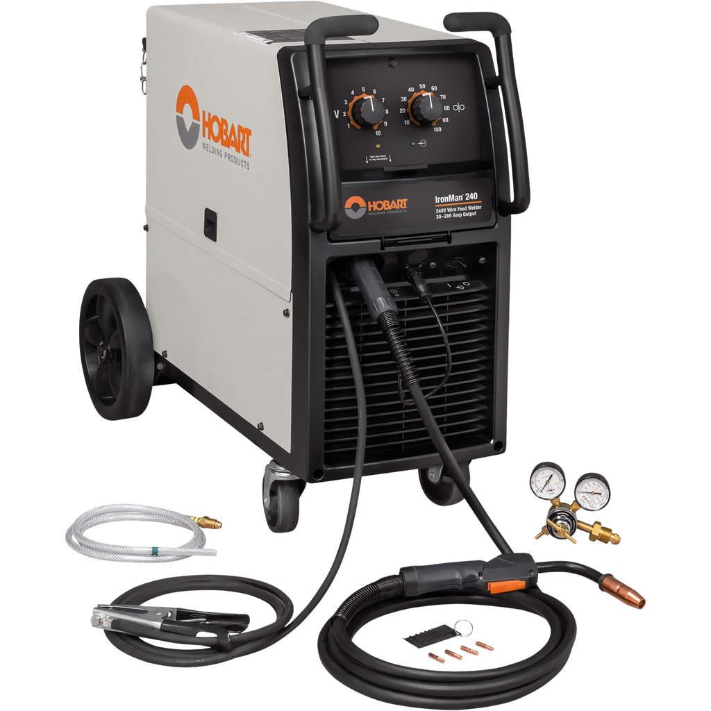 Hobart 500574 Ironman 240 MIG Welder with Wheel Kit and Cylinder Rack New