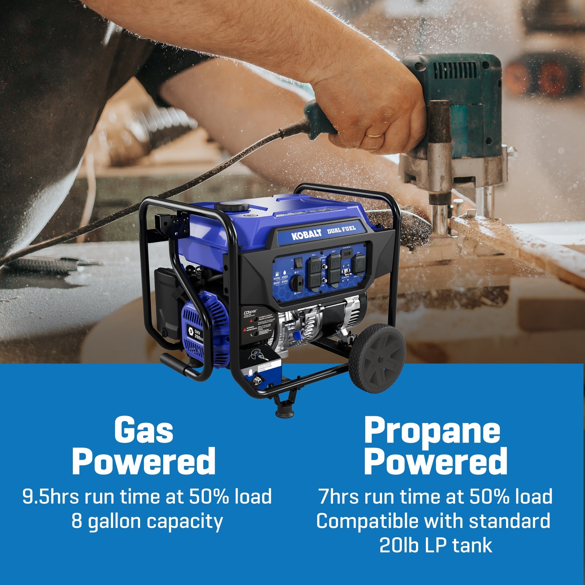 Kobalt KPG0100 5500W/6830W Generator Dual Fuel Gas Propane with CO Sense Manufacturer RFB