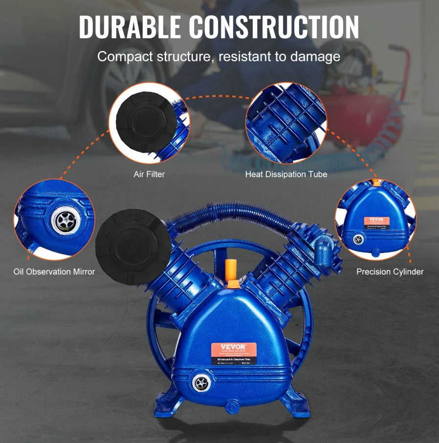 Vevor Twin-Cylinder Air Compressor Pump Head 5.5HP 5.75 CFM @ 90 PSI New