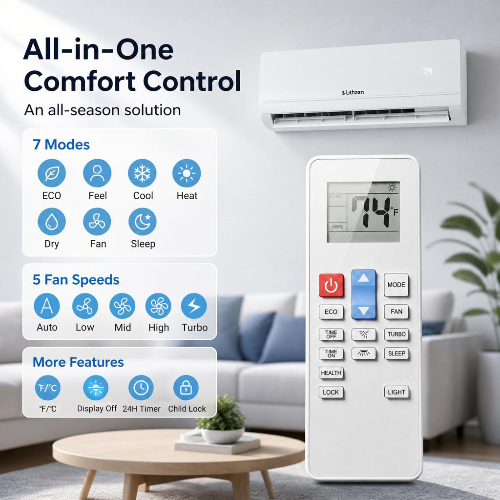 Costway 12000 BTU 208-230V 17 SEER2 WiFi Mini Split Air Conditioner Heater 85745216 New