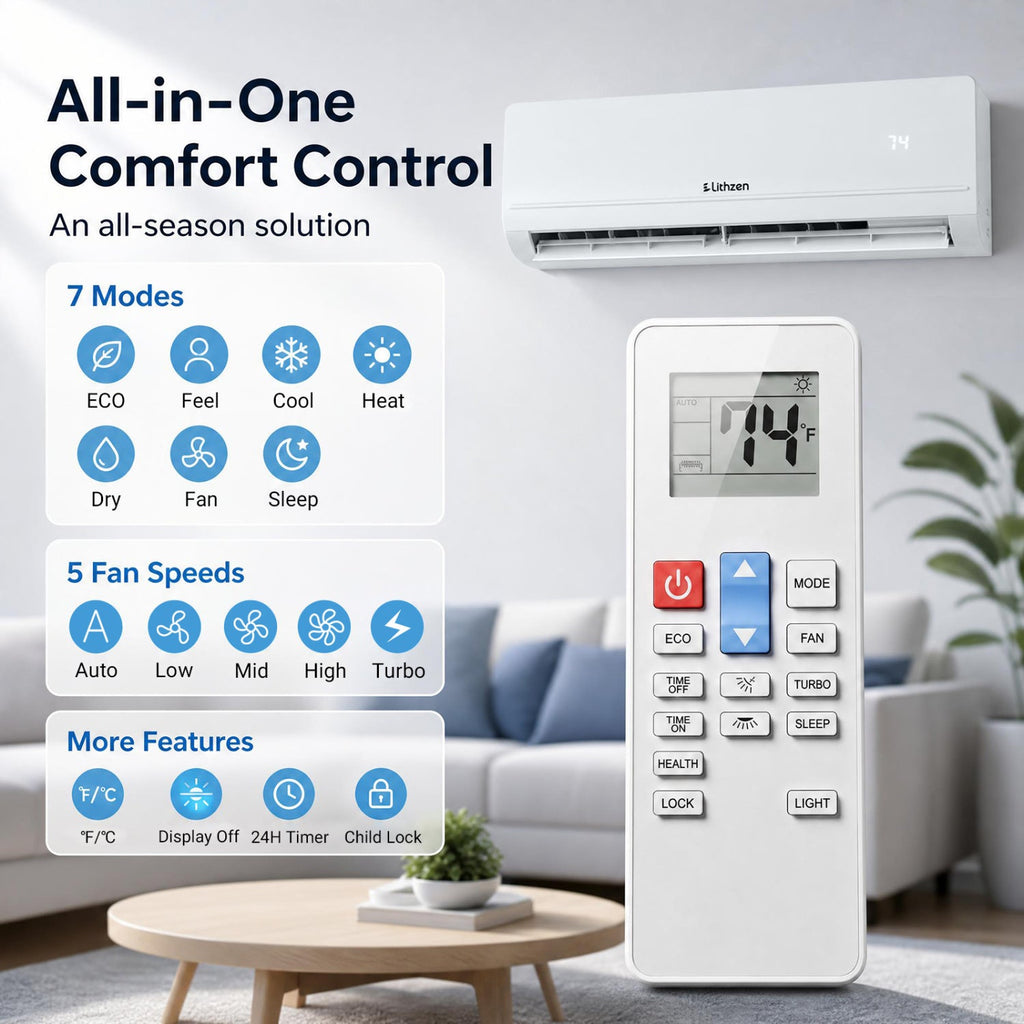 Costway Lithzen 18000 BTU 208-230V 17 SEER2 WiFi Mini Split Air Conditioner Heater 36230473 New