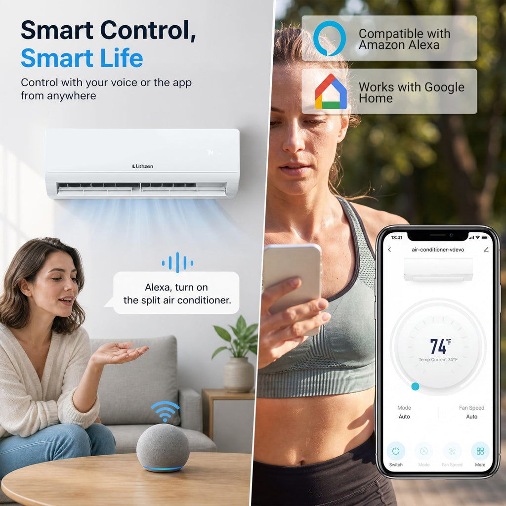 Costway Lithzen 18000 BTU 208-230V 17 SEER2 WiFi Mini Split Air Conditioner Heater 36230473 New