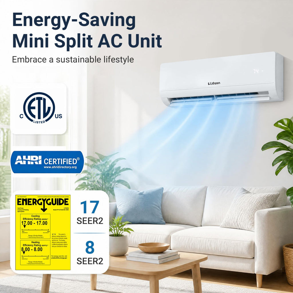 Costway Lithzen 18000 BTU 208-230V 17 SEER2 WiFi Mini Split Air Conditioner Heater 36230473 New