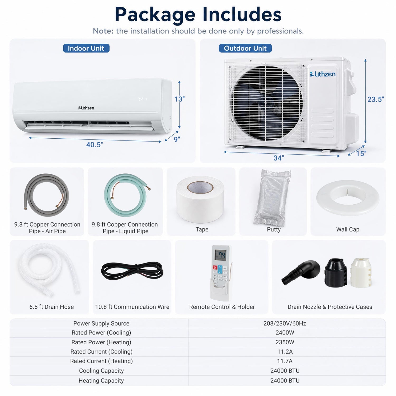 Costway 24000 BTU 17 SEER2 WiFi Mini Split Air Conditioner Heater 208-230V 93032388 New