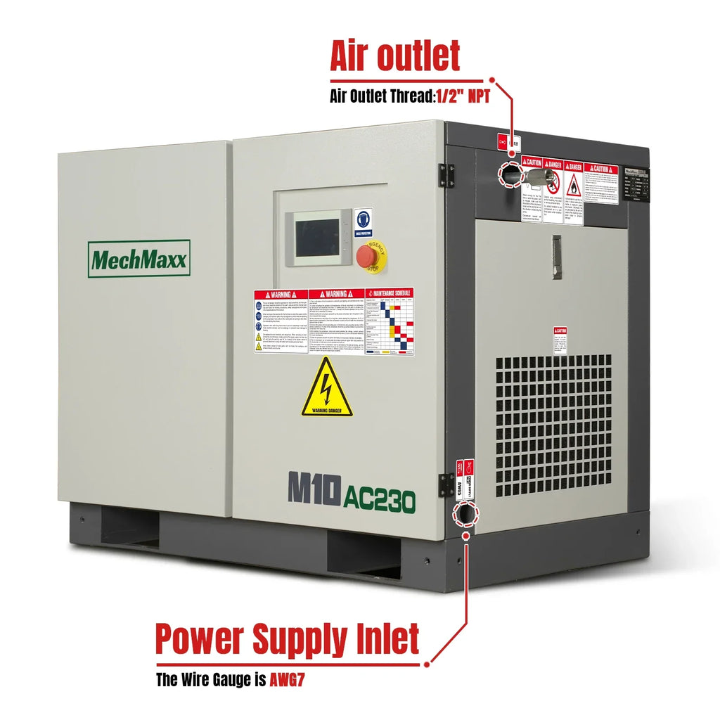 MechMaxx M10AC230 Air Compressor 10HP Rotary Screw 32 CFM 116 PSI 230V 3-Phase Industrial-Grade New