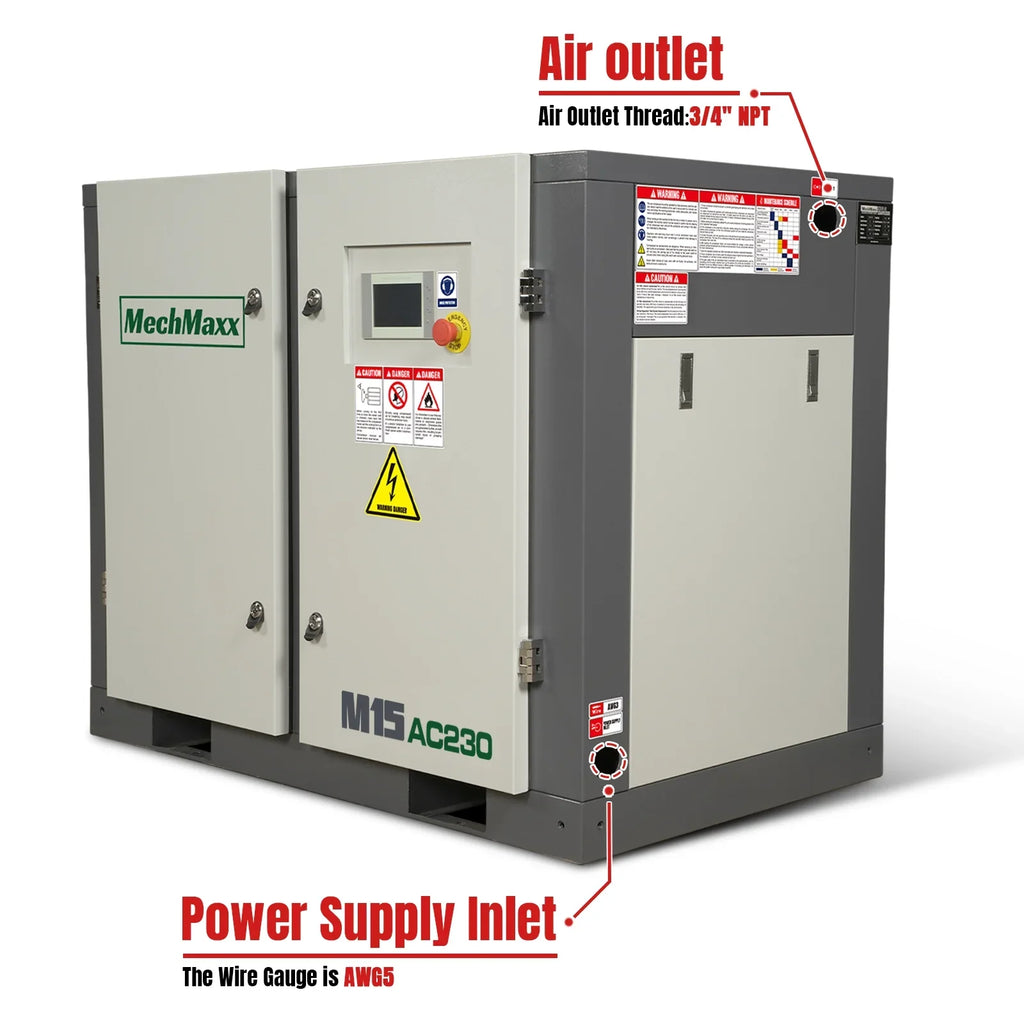 MechMaxx M15AC230 Air Compressor 15HP Rotary Screw 45 CFM 116 PSI 230V 3-Phase Industrial-Grade New