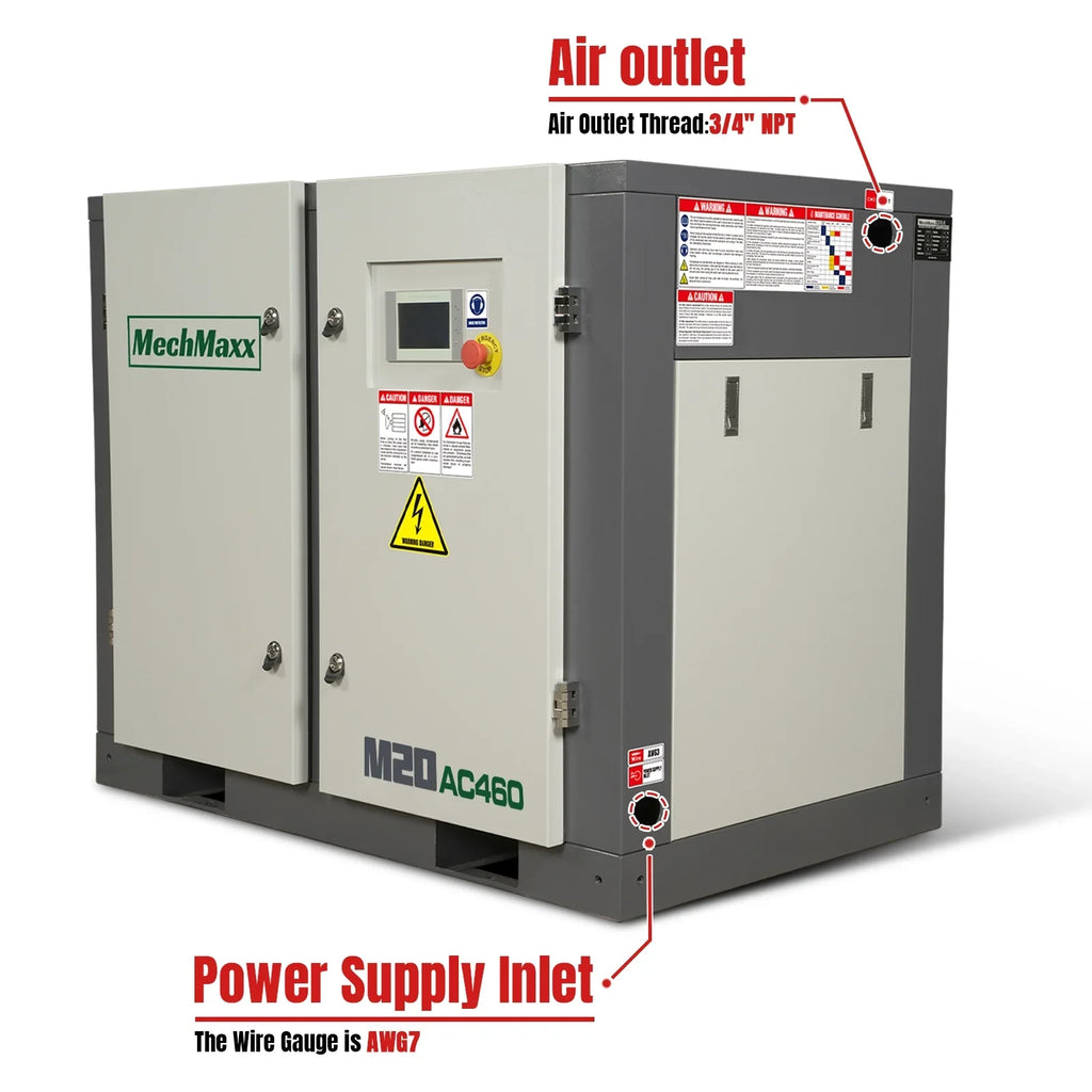 MechMaxx M20AC460 Air Compressor 20HP Rotary Screw 78 CFM 116 PSI 460V 3-Phase Industrial-Grade New