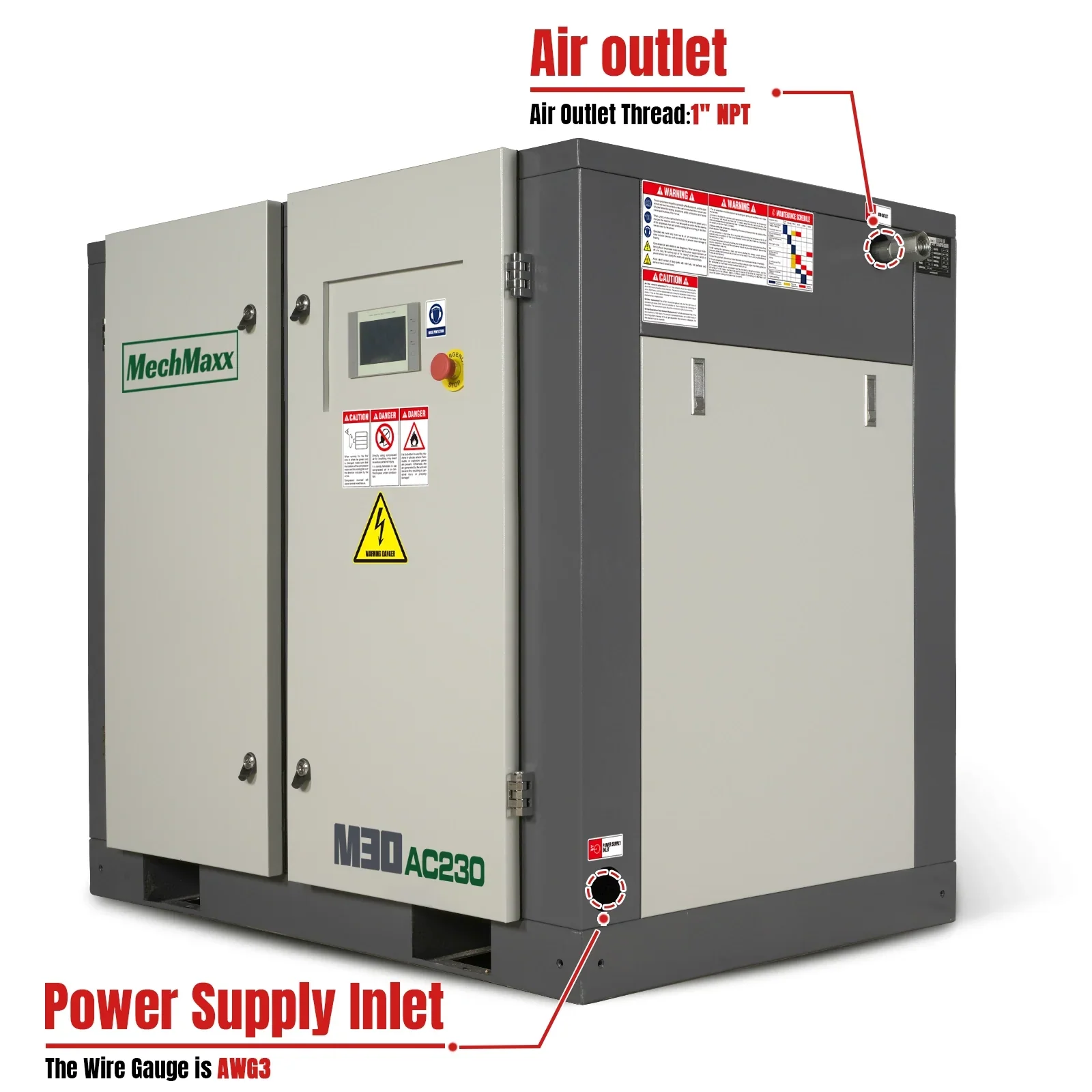MechMaxx M30AC230 Air Compressor 30HP Rotary Screw 106 CFM 116 PSI 230V 3-Phase Industrial-Grade New