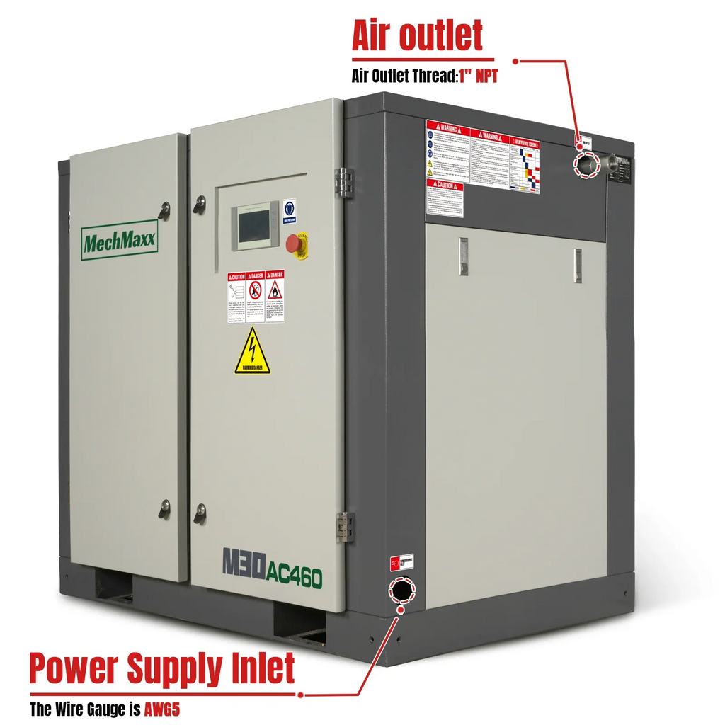 MechMaxx M30AC460 Air Compressor 30HP Rotary Screw 106 CFM 116 PSI 460V 3-Phase Industrial-Grade New