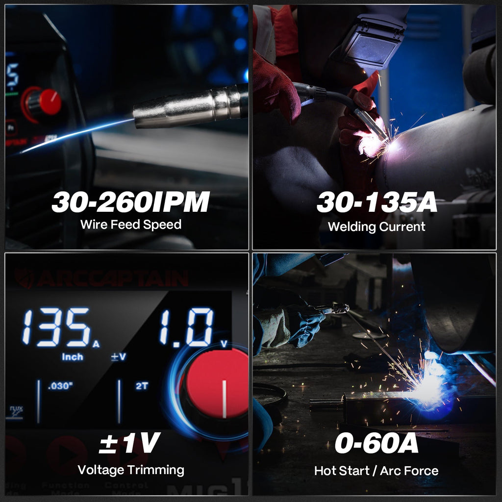 Arccaptain MIG135 Welder 3-in-1 Gasless MIG 135A Synergic 110V New