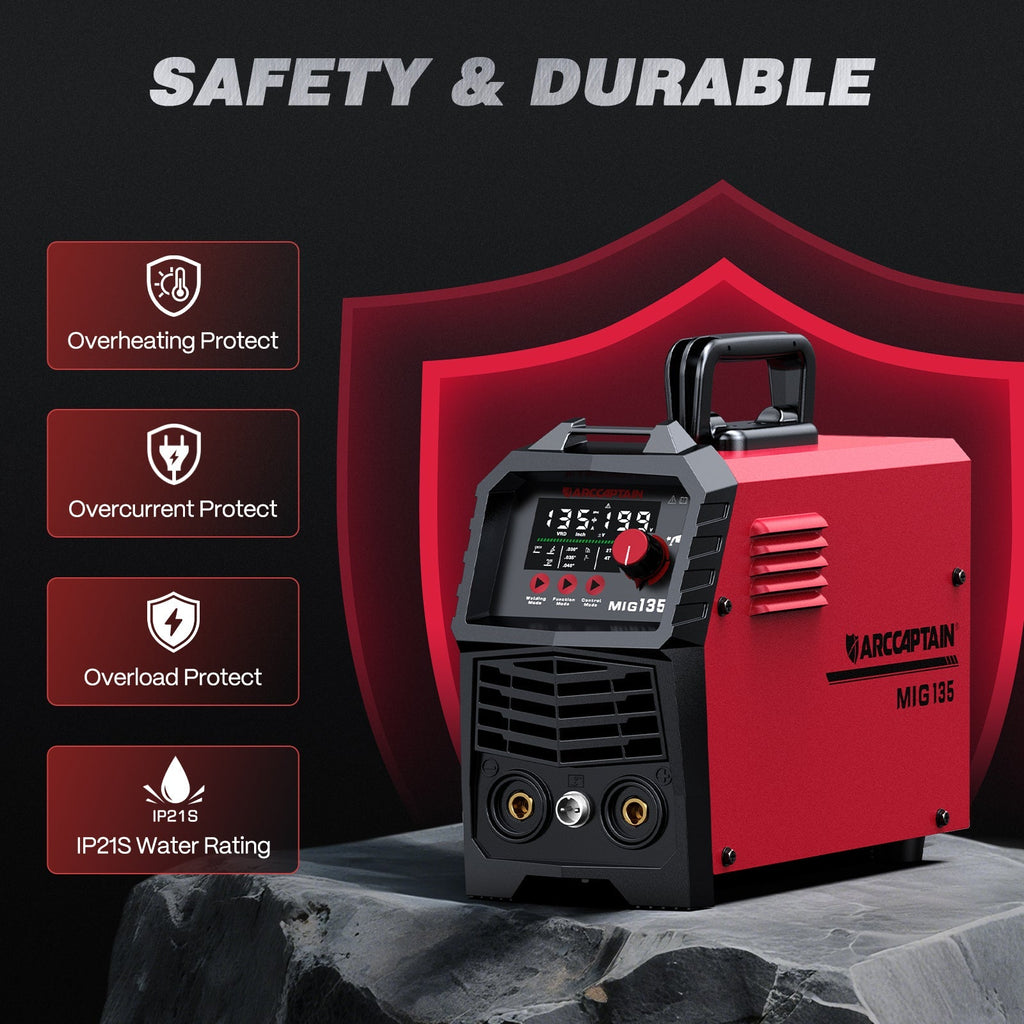Arccaptain MIG135 Welder 3-in-1 Gasless MIG 135A Synergic 110V New