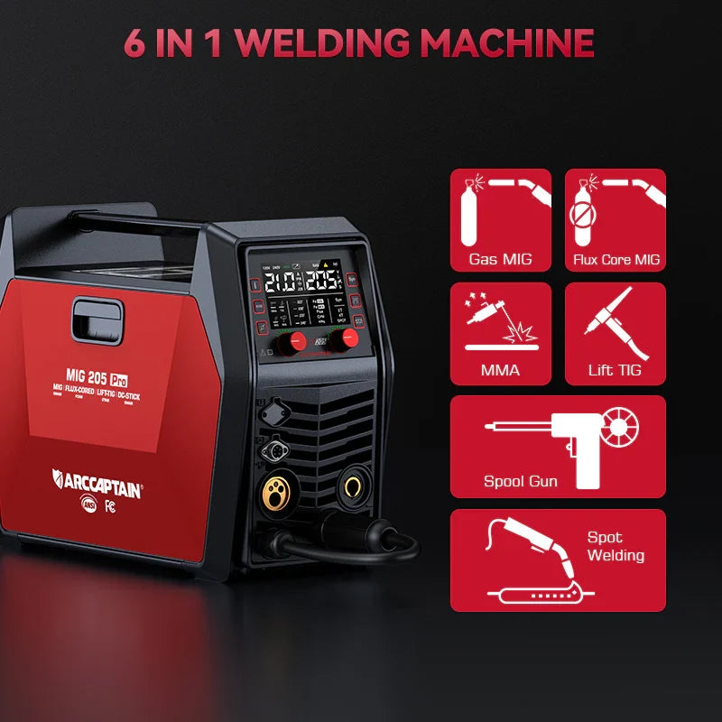 Arccaptain MIG205 Pro Gas Welder 6-in-1 Multi Process Machine App Control New