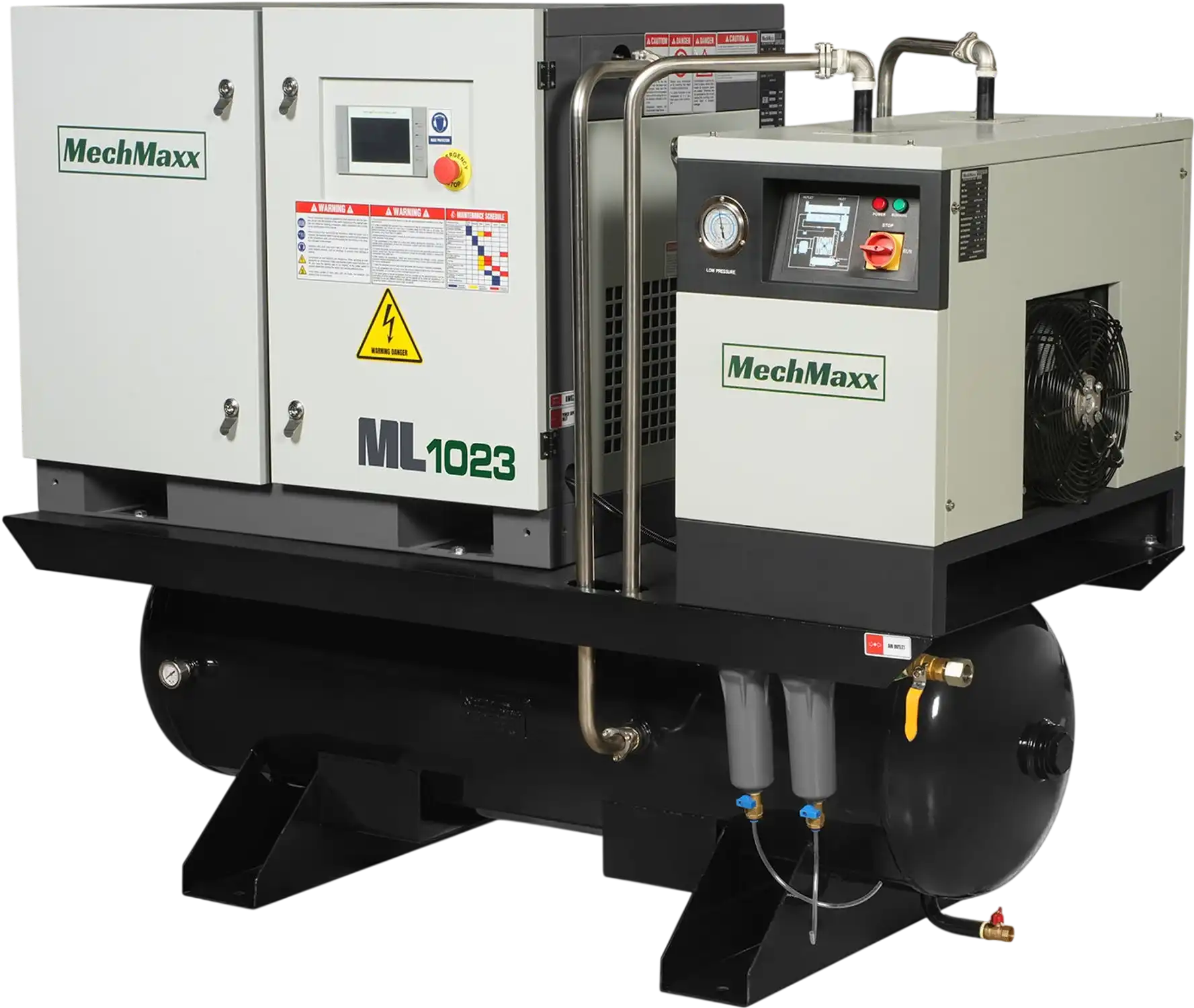 MechMaxx ML10 Air Compressor 10HP Rotary Screw with Dryer 66-Gal ASME Tank 32 CFM 116 PSI 230V 3-Phase Industrial Grade New