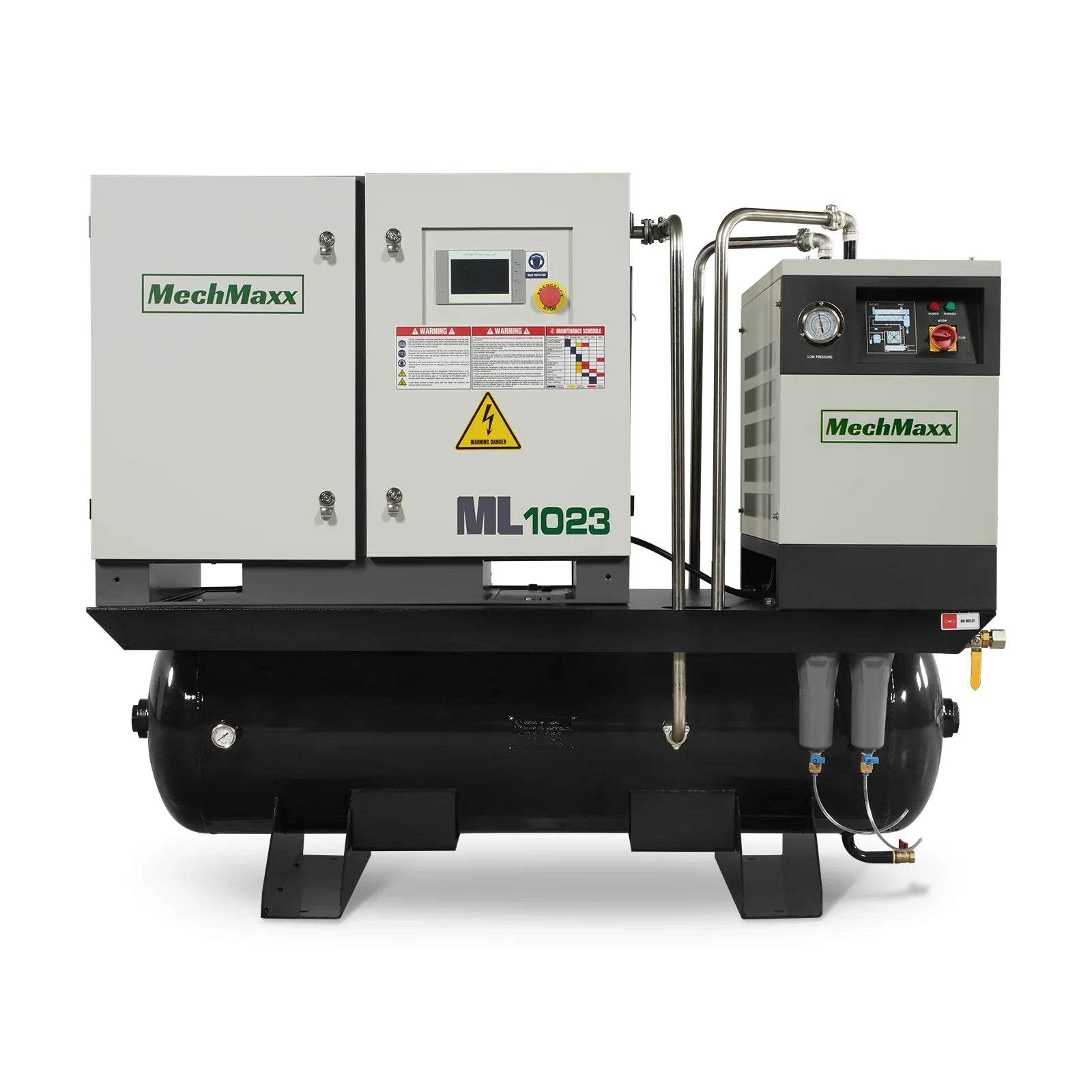 MechMaxx ML10 Air Compressor 10HP Rotary Screw with Dryer 66-Gal ASME Tank 32 CFM 116 PSI 230V 3-Phase Industrial Grade New