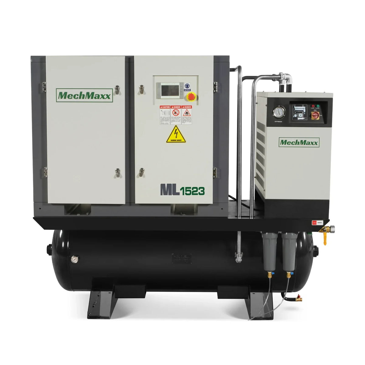 MechMaxx ML15 Air Compressor 15HP Rotary Screw with Dryer 105-Gal ASME Tank 45 CFM 116 PSI 230V 3-Phase Industrial Grade New