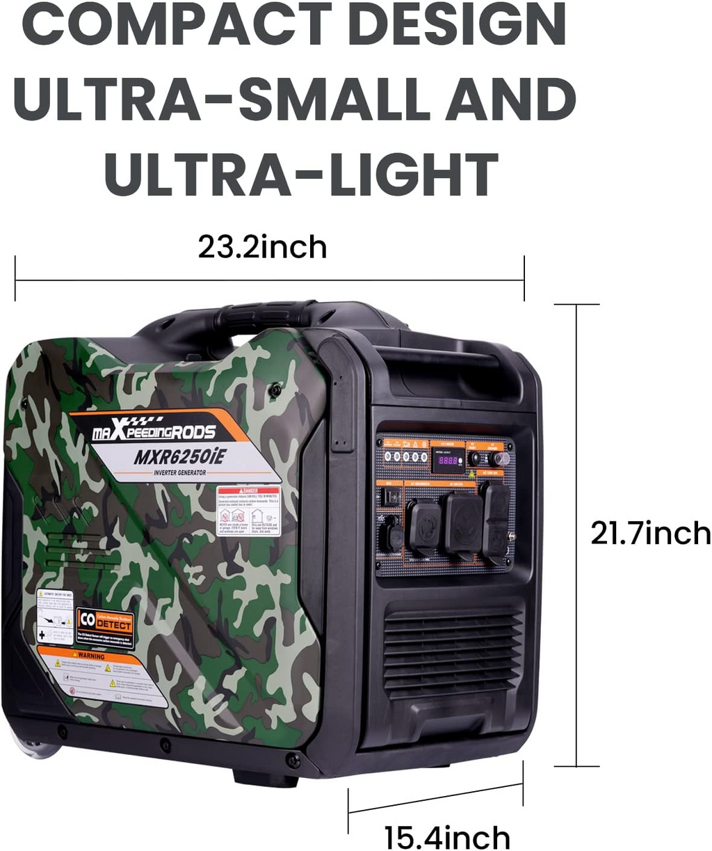 Maxpeedingrods MXR6250IE-CA Inverter Generator 5000W/5500W Low THD Electric Start RV Ready and CO Alert Gas New Canada Only