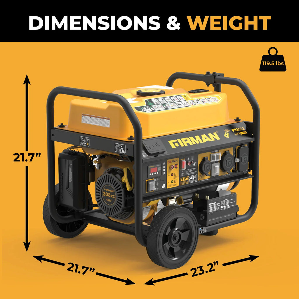 Firman P03632 3650W/4550W Generator Portable Gasoline 120/240V with Remote Start CO Alert New