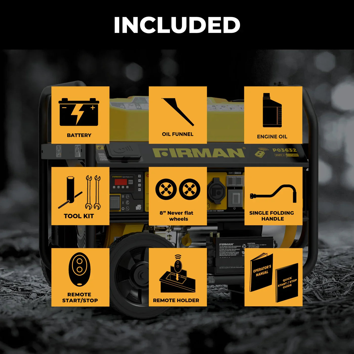 Firman P03632 3650W/4550W Generator Portable Gasoline 120/240V with Remote Start CO Alert New