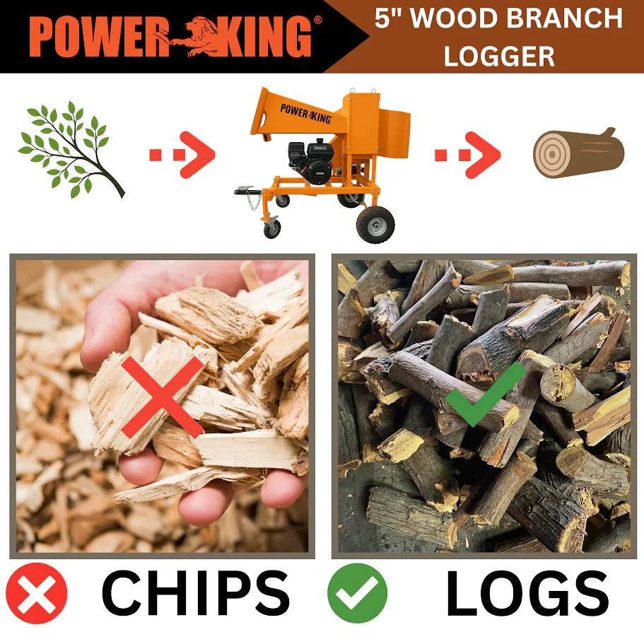 Power King Wood Branch Logger 5" with 14 HP Kohler Command Pro Engine PK0921 New
