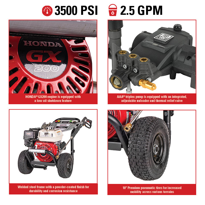 Simpson PS61014 Gas Pressure Washer 3500 PSI 2.5 GPM with Honda GX200 Engine New