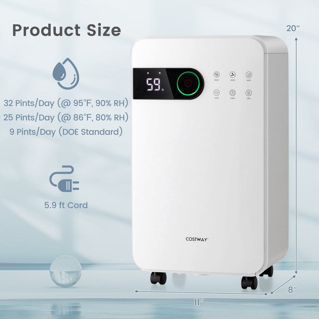Costway 32 Pint Home Basement Dehumidifier Sleep Mode 24H Timer 37921658 New