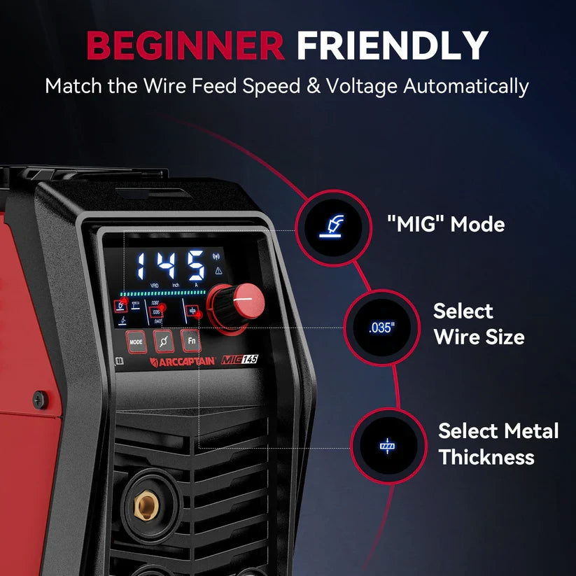 Arccaptain iControl MIG145 Pro Welder 3-in-1 Flux Core Synergic 145A 120V App Control New