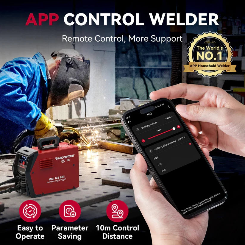 Arccaptain iControl MIG145 Pro Welder 3-in-1 Flux Core Synergic 145A 120V App Control New