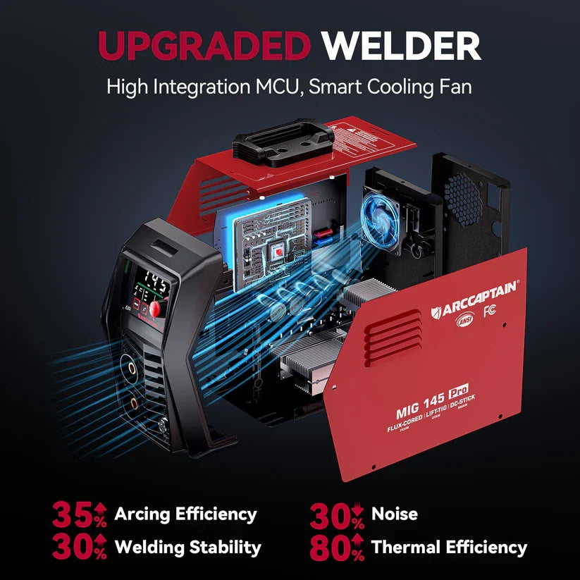 Arccaptain iControl MIG145 Pro Welder 3-in-1 Flux Core Synergic 145A 120V App Control New