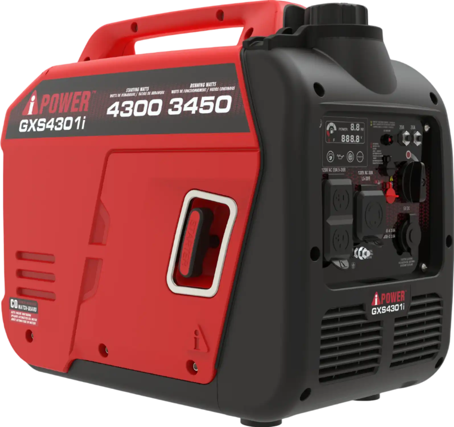 A-iPower GXS4301i 3450W/4300W Generator Gas Low THD Inverter CO Alert New