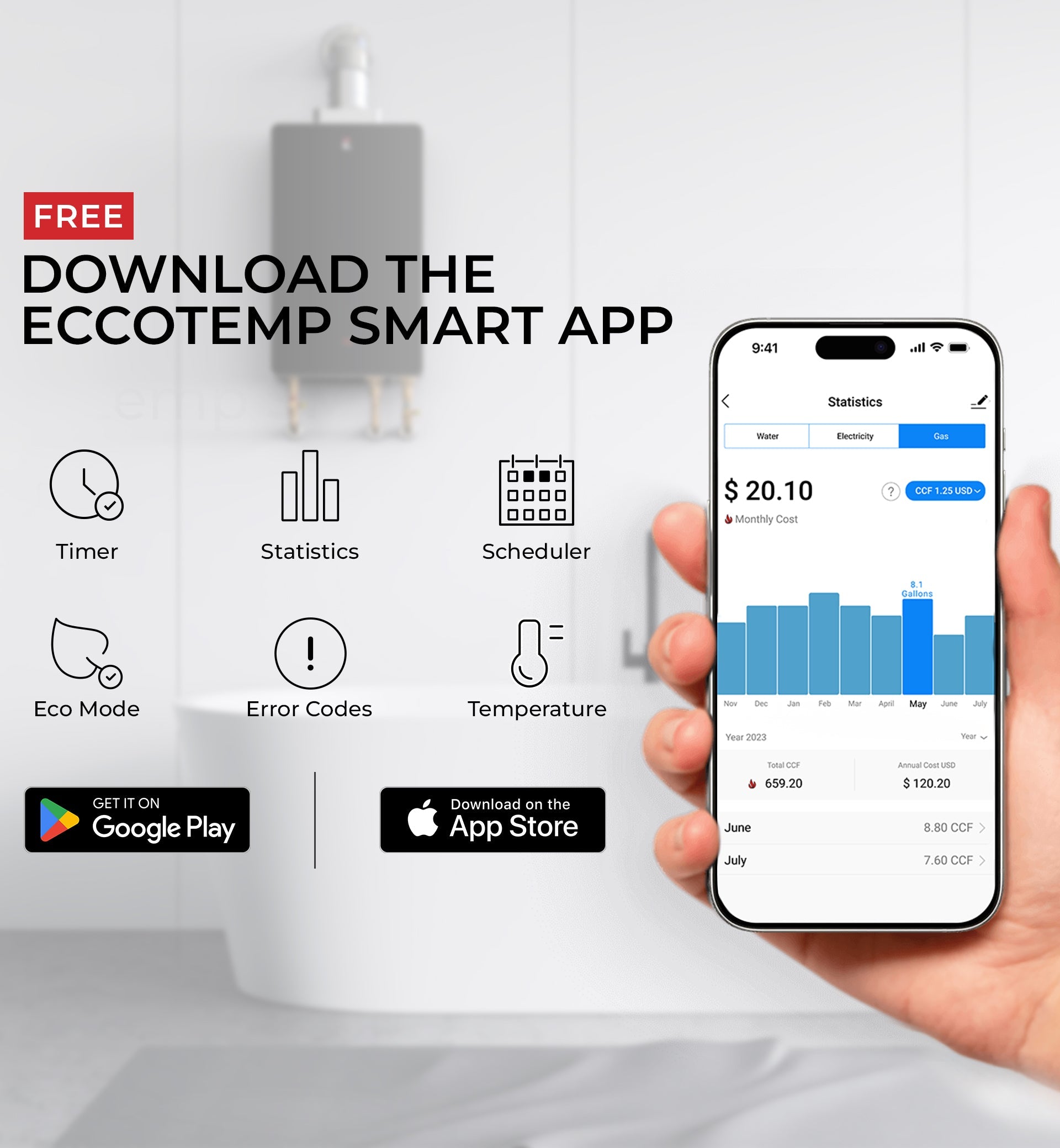 Eccotemp SH12-A SmartHome Tankless Water Heater Natural Gas 4 GPM Indoor Wi-Fi Open Box