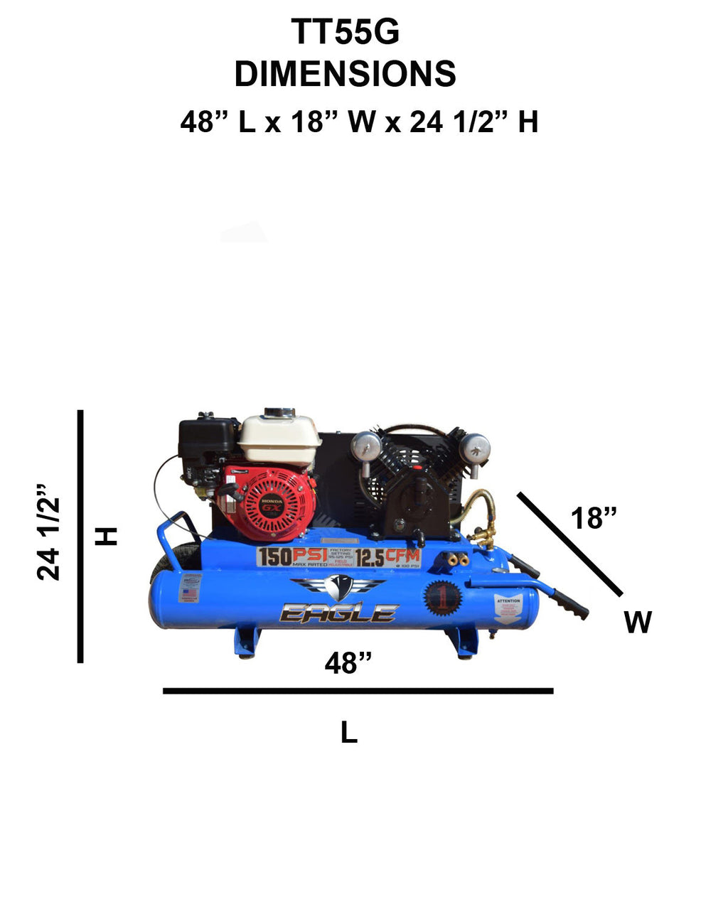 Eagle TT55G Air Compressor Wheelbarrow 150 PSI 10 Gallon 12.5 CFM 5.5 HP Honda GX160 New