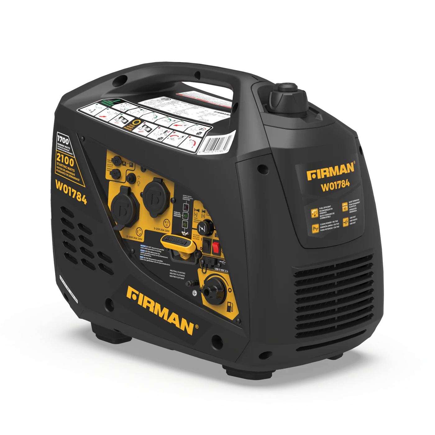 Firman W01784F Gas Inverter Generator 1700W/2100W 30 Amp Low THD Manufacturer RFB