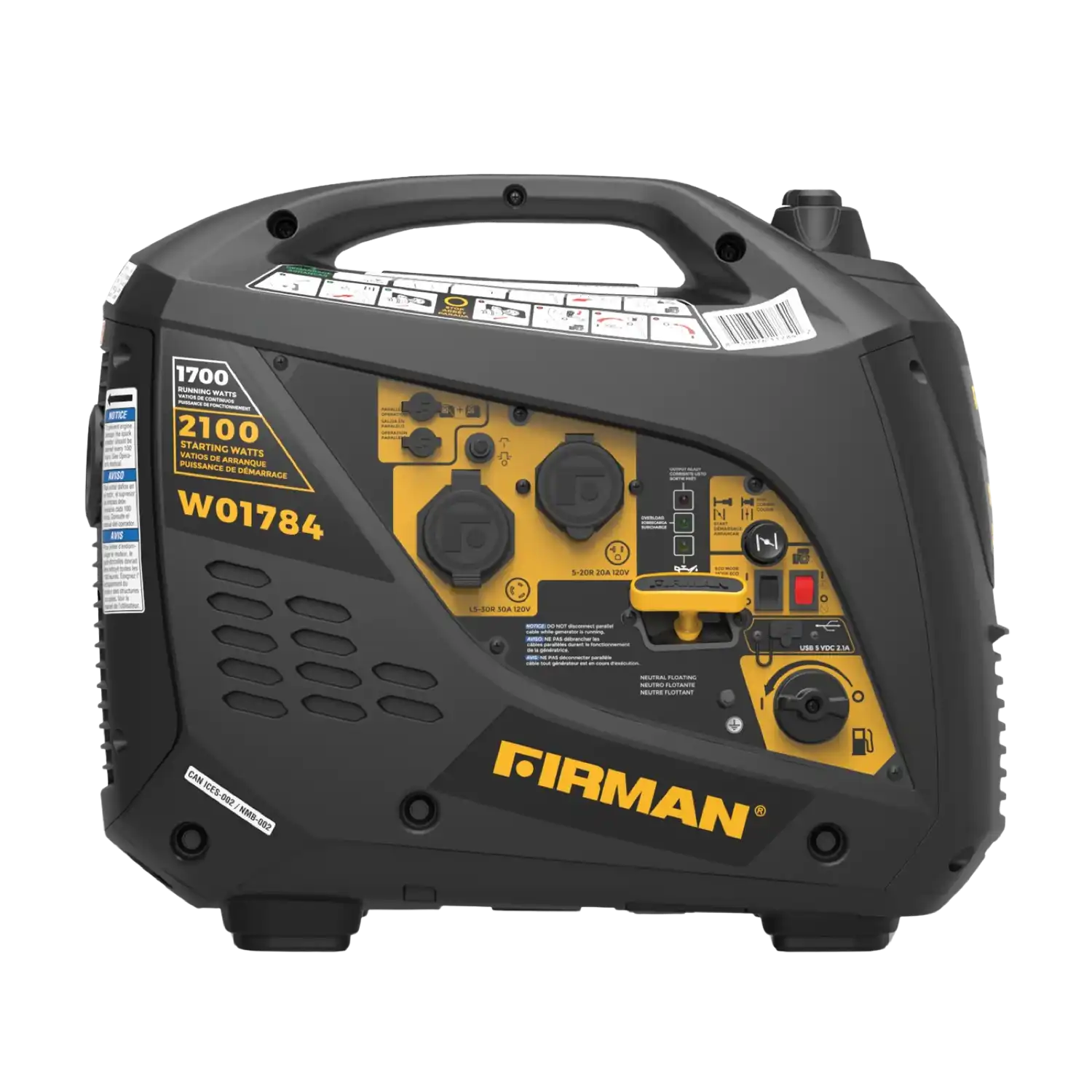 Firman W01784F Gas Inverter Generator 1700W/2100W 30 Amp Low THD Manufacturer RFB