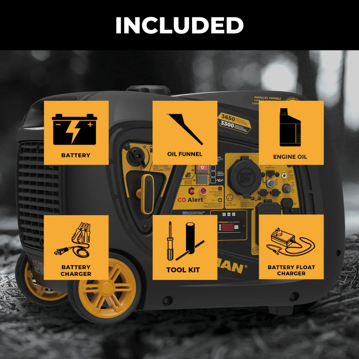 Firman W03385 3300W/3650W Inverter Generator Gas Portable with Electric Start CO Alert New