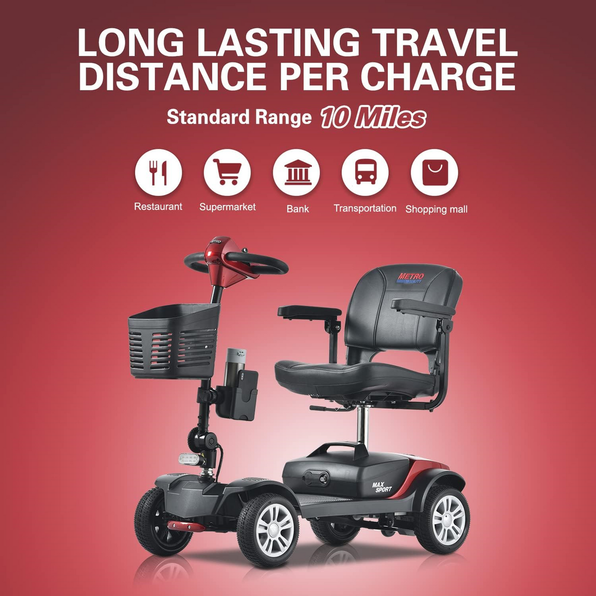 Metro Mobility Max Sport 4 Wheel Mobility Scooter Electric 24V 12Ah 300W 4.97 MPH 10 Mile Range New