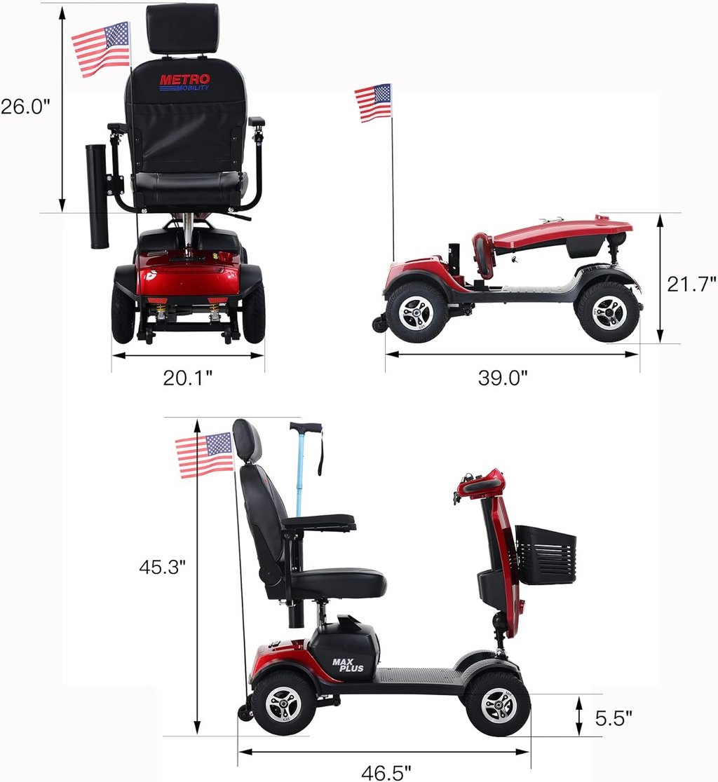 Metro Mobility Max Plus 4 Wheel Mobility Scooter Electric 24V 20Ah 300W 4.97 MPH 16 Mile Range New