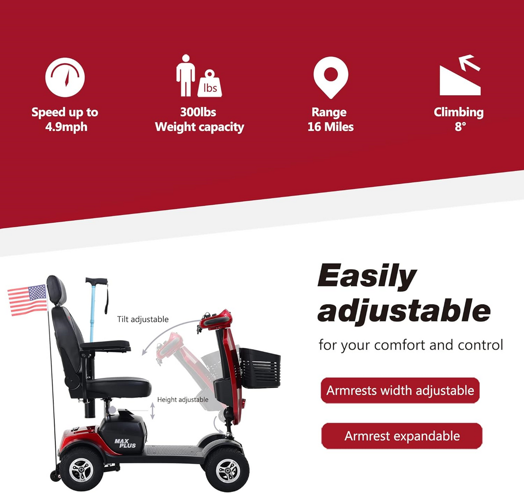 Metro Mobility Max Plus 4 Wheel Mobility Scooter Electric 24V 20Ah 300W 4.97 MPH 16 Mile Range New
