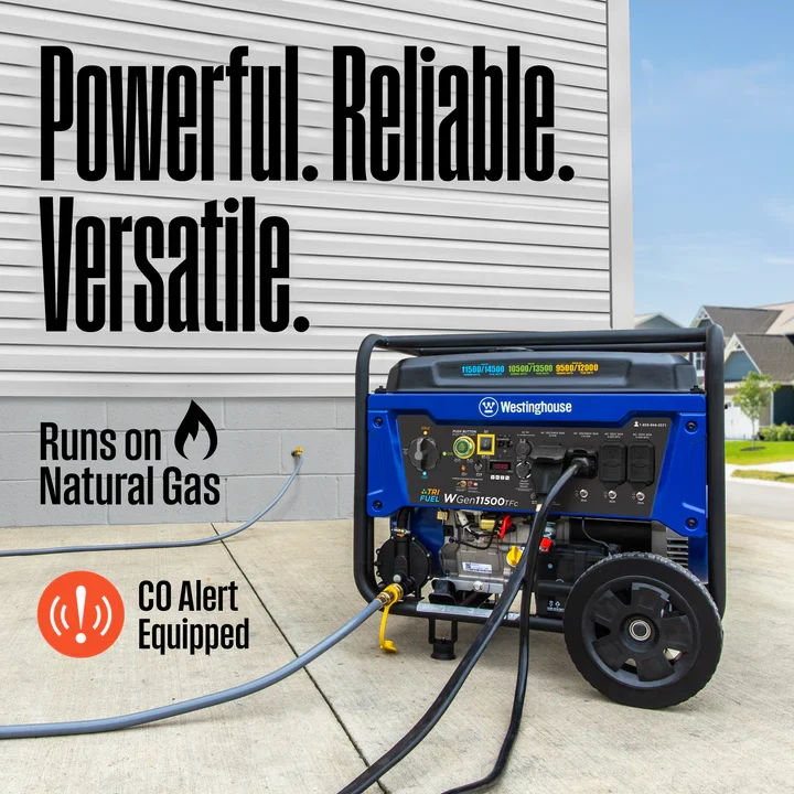 Westinghouse WGen11500TFc Tri-Fuel Generator 11500W/14500W CO Sensor 50 Amp Remote Start New
