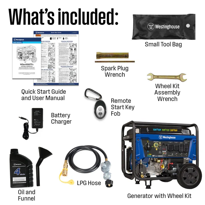 Westinghouse WGen9500TFc Generator 9500W/12500W 50 Amp Remote Start Tri-Fuel with CO Sensor New