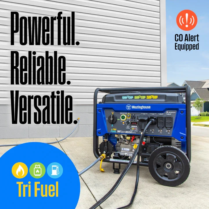 Westinghouse WGen9500TFc Generator 9500W/12500W 50 Amp Remote Start Tri-Fuel with CO Sensor New