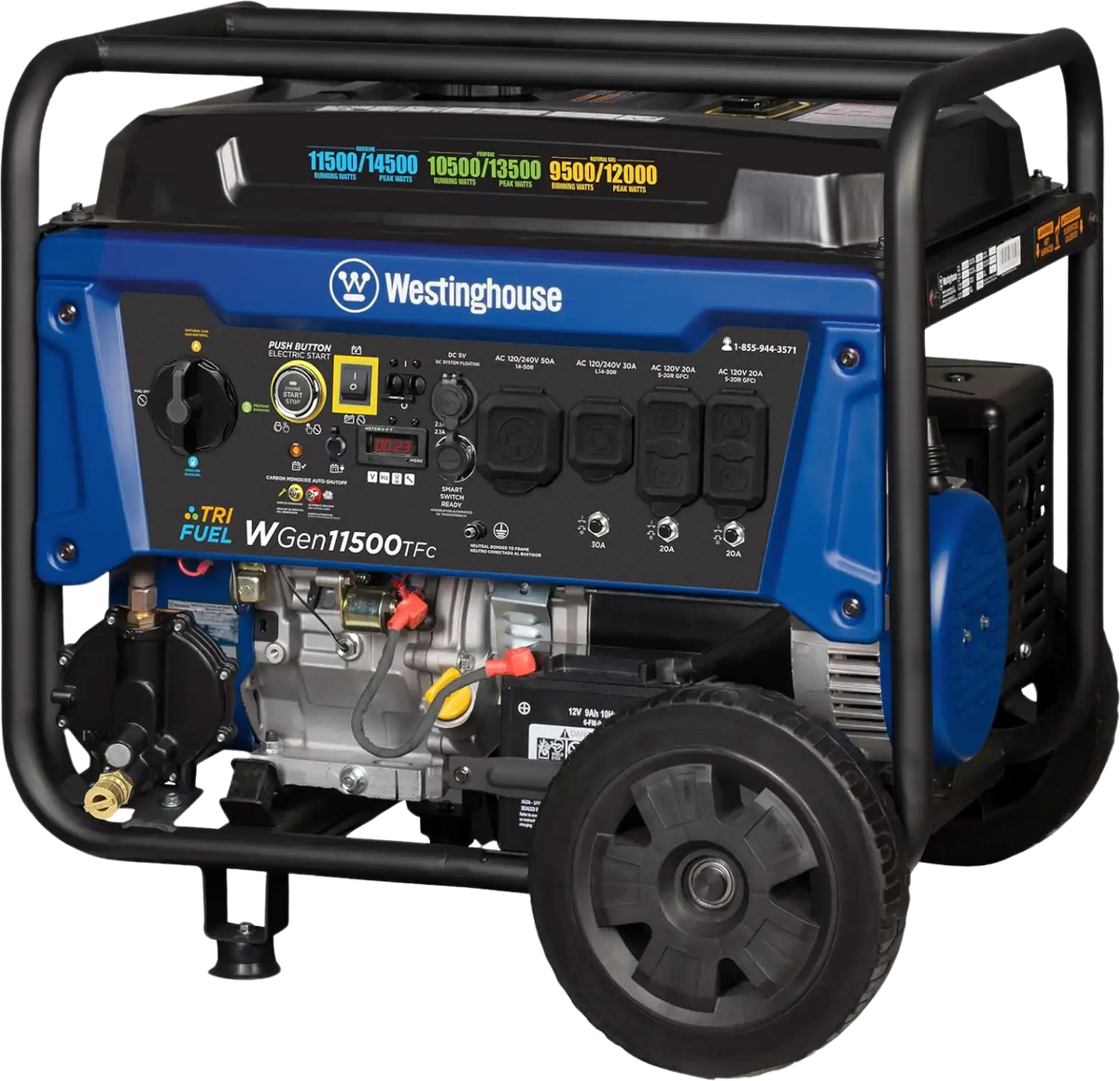 Westinghouse WGen11500TFc Tri-Fuel Generator 11500W/14500W CO Sensor 50 Amp Remote Start New