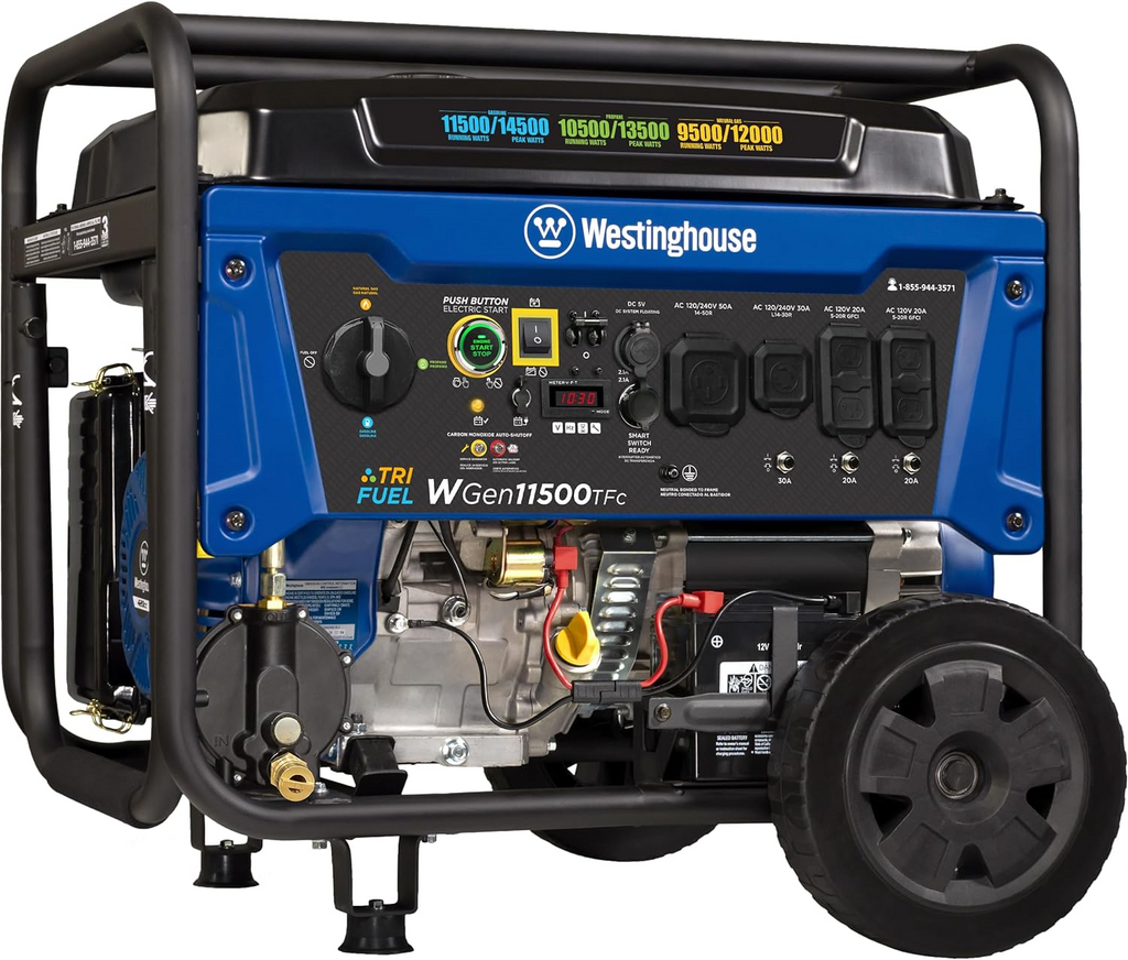 Westinghouse WGen11500TFc Tri-Fuel Generator 11500W/14500W CO Sensor 50 Amp Remote Start New