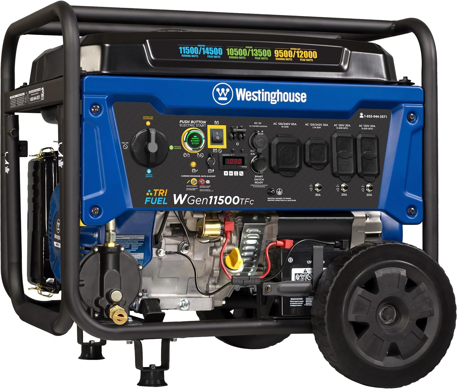 Westinghouse WGen11500TFc Tri-Fuel Generator 11500W/14500W CO Sensor 50 Amp Remote Start New