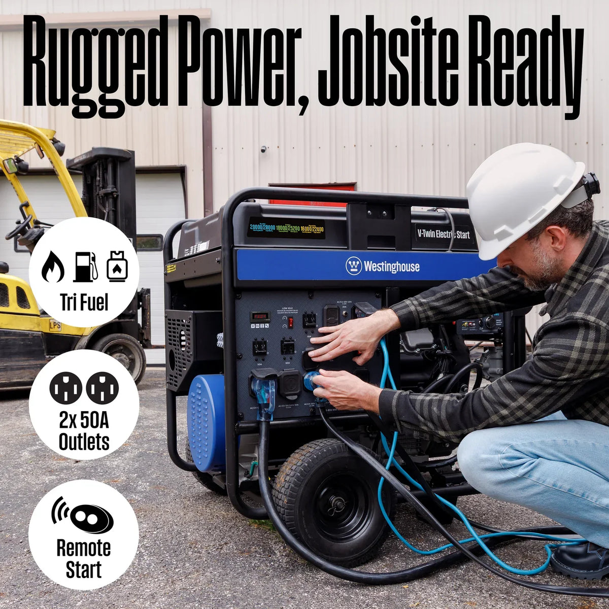 Westinghouse WGen20000TFc 20000W/28000W Generator Tri-Fuel 50A Gasoline Liquid Propane Natural Gas CO Sensor Remote Start New