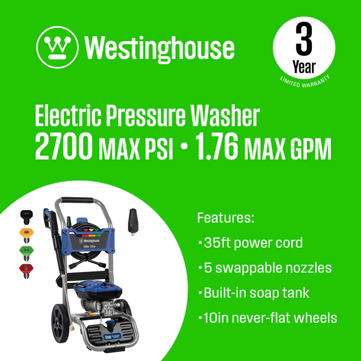 Westinghouse WPX2700e Electric Pressure Washer 2700 PSI 1.76 GPM New