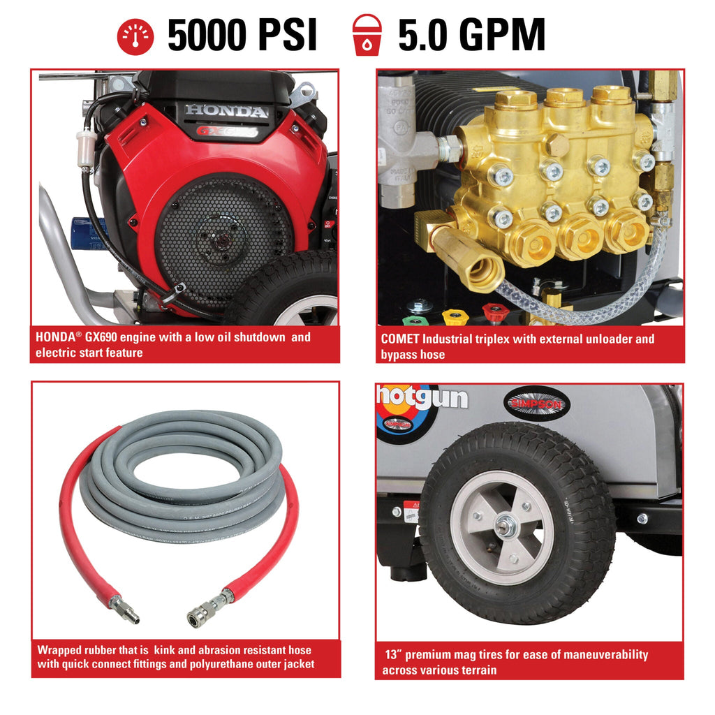 Simpson WS5050H Water Shotgun Pressure Washer 5000 PSI 5 GPM Honda GX690 Electric Start New