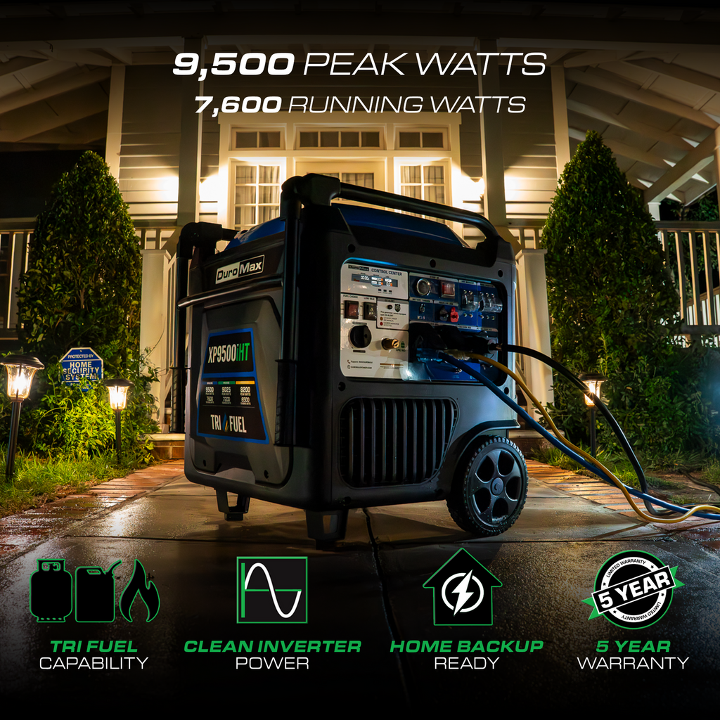 Duromax XP9500IHT 7600W/9500W Generator Tri-Fuel Gas Propane Natural Gas 50A Inverter Remote Start CO Alert New