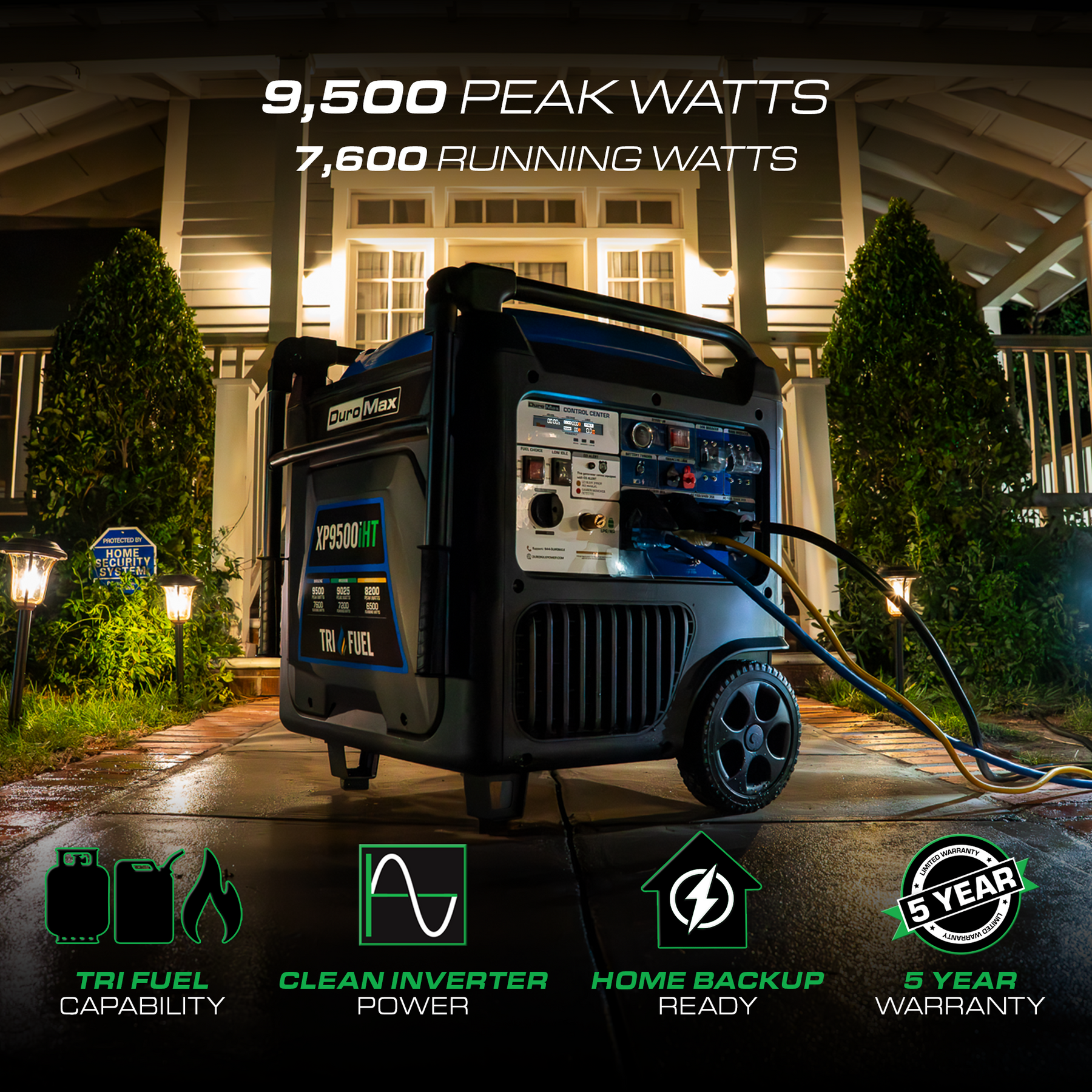 Duromax XP9500IHT 7600W/9500W Generator Tri-Fuel Gas Propane Natural Gas 50A Inverter Remote Start CO Alert New