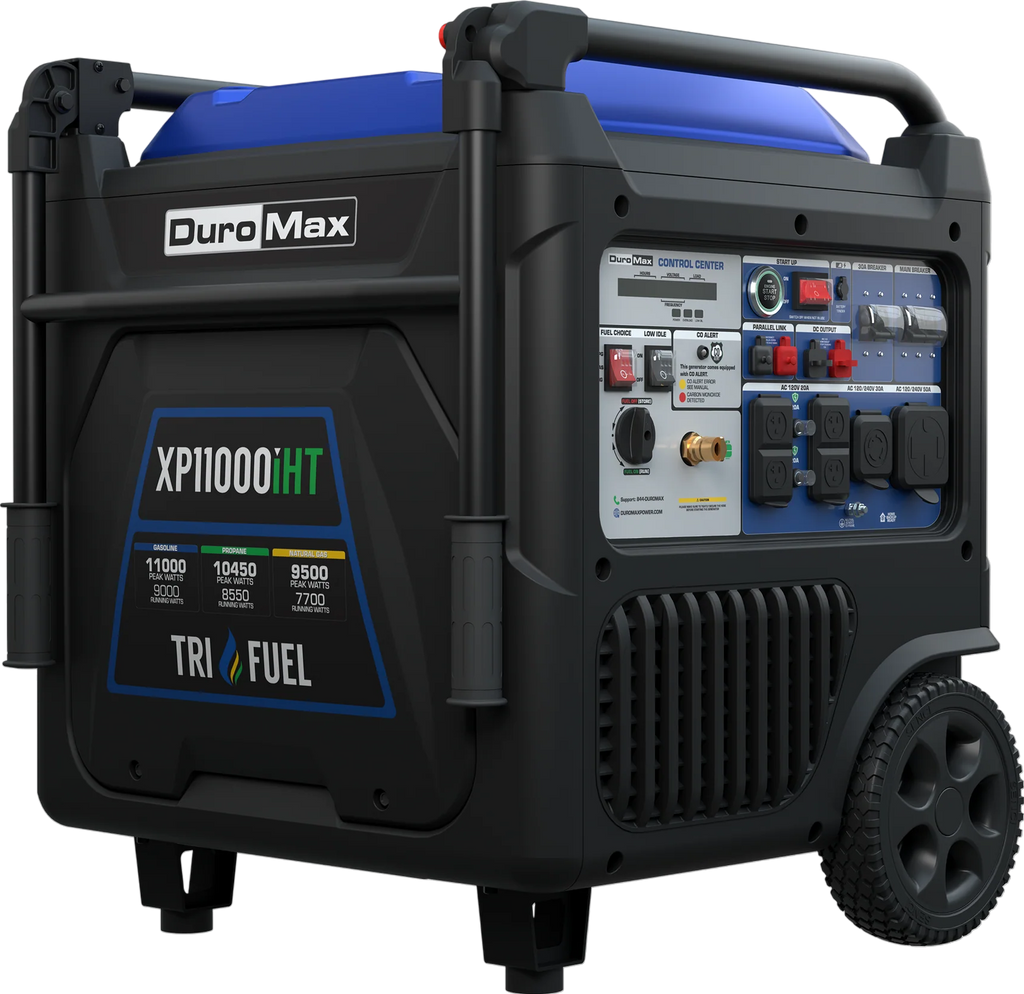 DuroMax XP11000iHT 9000W/11000W Generator Tri-Fuel 50A Gas Propane Natural Gas Inverter Low THD Remote Start CO Alert New